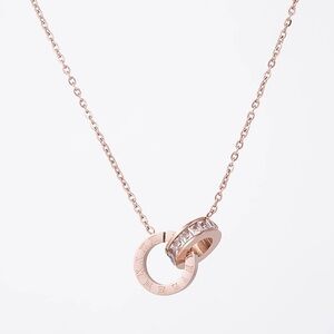 Rose Gold Necklace with Interlocking Rings, Roman Numeral Necklace